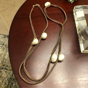 Large Australian Pearls on Leather Necklace 34”
